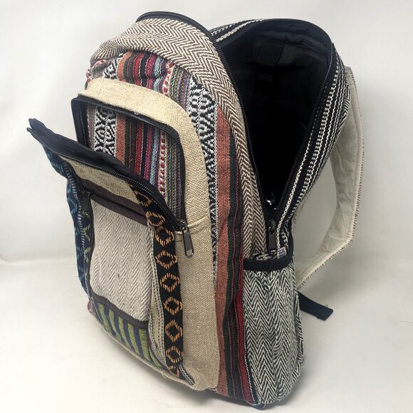 Unisex Large Pure Hemp Multi Pocket Backpack